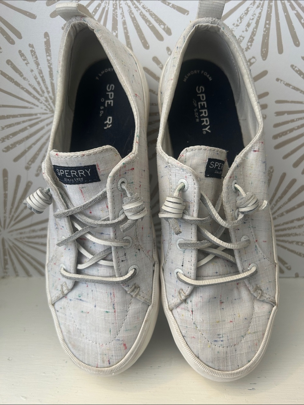 Sperry Cream Canvas Lace-Up Sneakers with Multicolor Fleck
